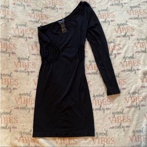 Bebe body con one shoulder cut out detail dress solid black